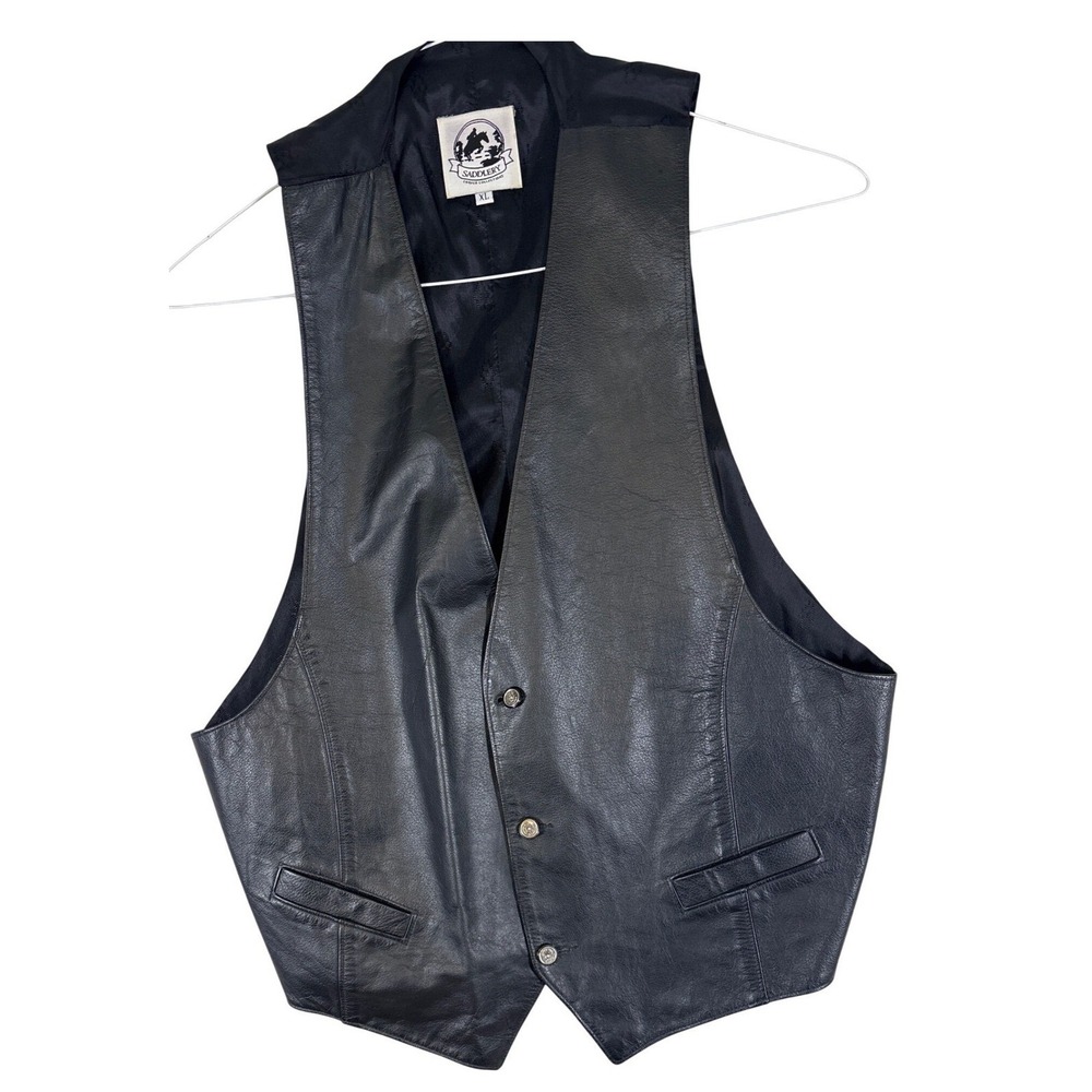 Saddlery Cooper Collections Mens XL Black Leather Vest Equestrian Style Vintage